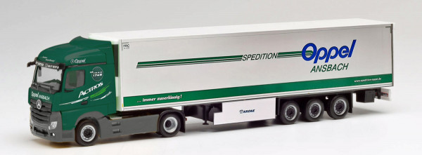 Herpa 311663 - Mercedes-Benz Actros Streamspace 2.5 `18 Koffer-Sattelzug &quot;Oppel Ansbach&quot; - 1:87